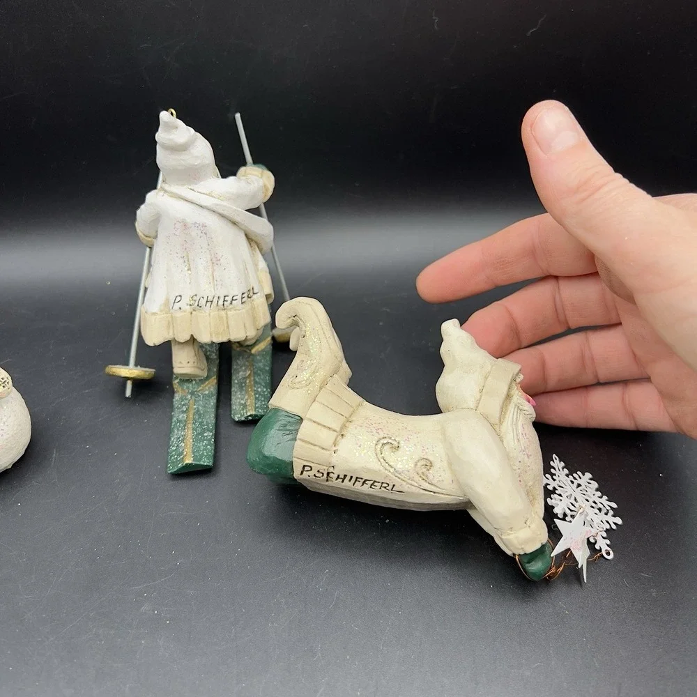 4 Pam Schifferl Winter White Woodland Santa Figurines Ornaments Midwest